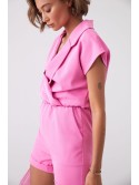 Elegant jumpsuit with an envelope neckline, pink 5132 - Online store - Boutique